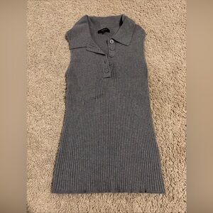 Womens Quince Polo Collared Sleeveless Sweater Size Small Gray Ribbed Knit